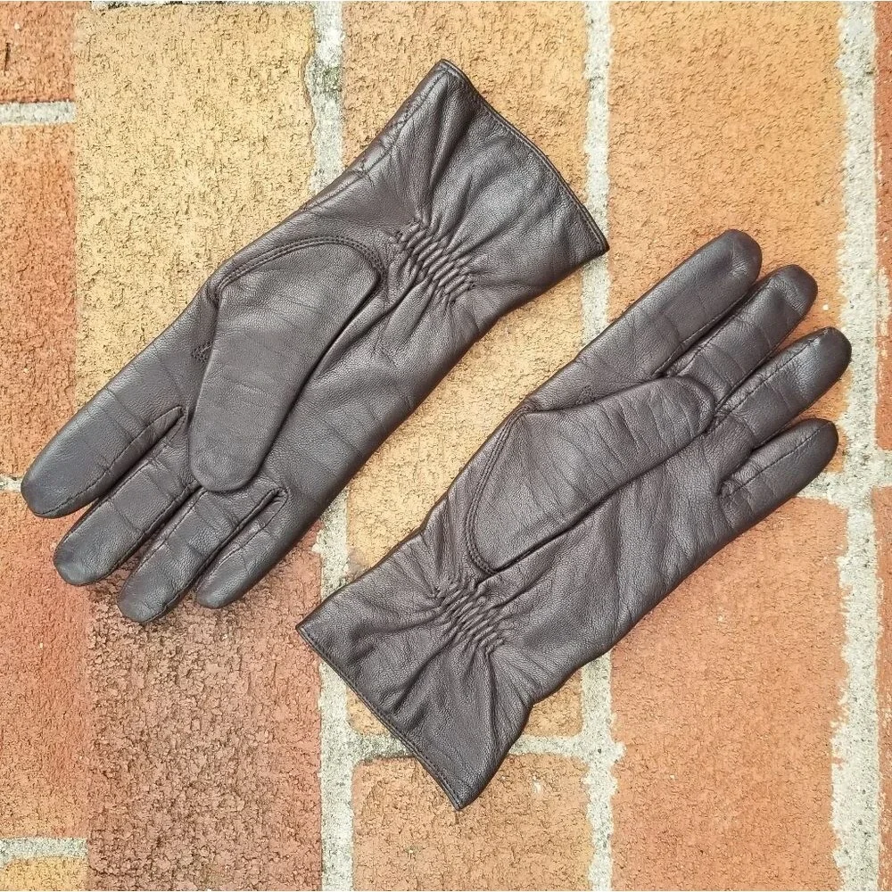 Michael Kors Quilted Leather Gloves Chocolate Brown w/ Cashmere Blend Lining 7.5